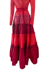 Fall 1973 Louis Mies Possible Yves Saint Laurent Haute Couture Pink & Red Tiered Silk Dress