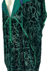 Rare 1977 Thea Porter Couture Green Fused Velvet Open Front Abaya Caftan