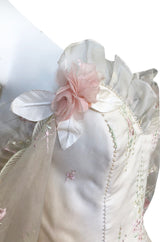 1980s Emanuel Custom Fairy Tale Embroidered & Ribboned Silk Organza Dress