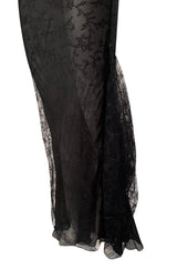 Incredible 2000s John Galliano Fine Black Lace Dress w Train & High Collar