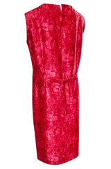 Mid 1950s Christian Dior London Demi-Couture Raspberry Printed Silk Coat & Dress Set