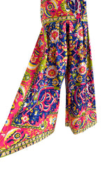 1970s Lanvin Couture Fine Silk Twill Brilliantly Scarf Neck Top & Extra Wide Cut Pant Set