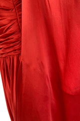 Rare 1970s Nina Ricci Haute Couture Trailing Angel Wing Sleeve Red Silk Dress