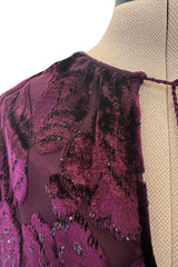 Incredible Fall 1977 Oscar de la Renta Runway Deep Burgundy Metallic Velvet Silk Dress Set