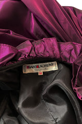 Fall 1980 Yves Saint Laurent Silk Taffeta & Velvet Dress w Asymmetrical Hem