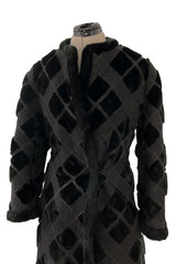 Fantastic 1970s Givenchy Top Stitched & Pacthwork Mixed with Faux Fur Deep Brown Coat