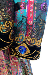 1981 Oscar De La Renta Documented Jewelled Metallic Printed Silk Jacket & Skirt Set