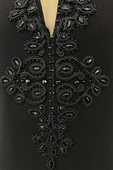 Gorgeous 1960s Alberto Fabiani Roma Black Dress w Elaborate Beaded Cord Detail