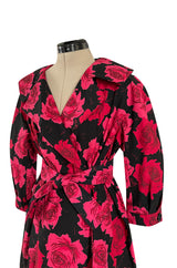 Documented 1962 Marc Bohan for Christian Dior Rose Printed Coated Cotton Raincoat