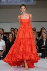 Resort 2008 Oscar de la Renta Look 56 Bright Coral Silk Full & Open Tiered Runway Dress