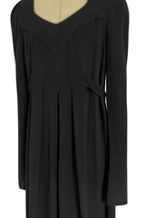 Incredible 1960s Ossie Clark Black Moss Crepe Dress w Capped Shoulders