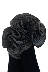 Dramatic 1980s Nina Ricci Black 'Garda' Velvet Dress w Pleated Silk Taffeta Ruffled Shoulders