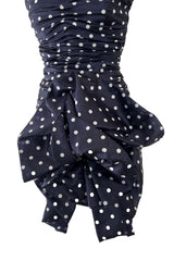 1980s Loris Azzaro Deep Blue Silk Strapless Dress w White Dots & Unusual Skirt