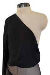 Spectacular Early 2000s John Anthony Couture Black Jersey & Mesh One Sleeve Dress
