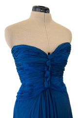 Spring 1990 Oscar De La Renta Deep Sapphire Blue Silk Chiffon Strapless Dress