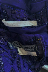 Extraordinary 1971 Givenchy Azure Blue Woven Silk & Metallic Thread Dress w Ruffled Cuffs & Hem