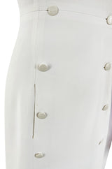 Chic Cruise 1997 Chanel by Karl Lagerfeld White Dress w Large Collar & Logo Buttons