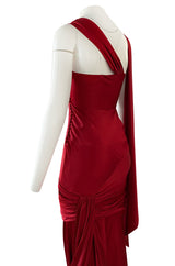 Early 2000s Dior Christian Dior by John Galliano Deep Red Satin Finish Bias Cut Dress w Extended Panel