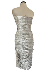 Documented Fall 1984 Emanuel Ungaro Haute Couture Silver Velvet Dress & Feather Jacket