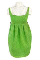 Spring 1988 Christian Lacroix Luxe Label Demi-Couture Lime Green Puff Silk Dress W Changeable Panel