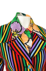 Spring 1992 Todd Oldham Floral Top w Rainbow Striped Jacket & Skirt Suit