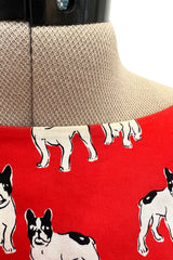 Iconic Spring 1987 Yves Saint Laurent Runway French Bulldog Printed Red Dress
