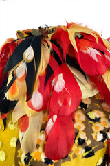 Famous 1971 Bill Blass Vogue Featured Yellow Chenille & Silk Maxi Dress w Elaborate Feather Collar