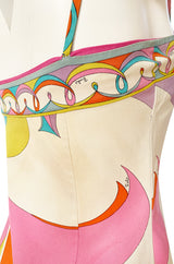 1960s Emilio Pucci Curving Pattern Pastel Printed Crisp Cotton Sun Dress