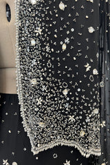 Gorgeous 1983 Halston Beaded Black Silk Chiffon Skirt & Jacket Set w Balloon Sleeves