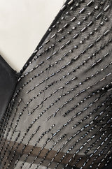 Fall 1997 Halston Black Bias Cut Jersey Dress w Transparent Beaded Net Panel