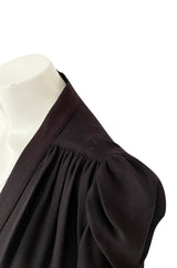 Iconic c.1969 Ossie Clark 'Bridget' Black Crepe Plunge Front Wrap Dress