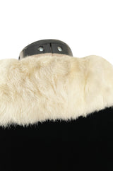 Exceptional 1920s I Magnin Inky Black Velvet Coat w Extravagant White Ermine Collar