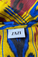 Recent Zazi Handmade Vintage Ikat Silk Blue & Gold Caftan Dress