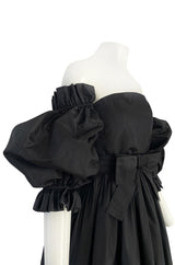 Important Fall 1959 Christian Dior by YSL Couture Black Silk Tafetta & Chantilly Lace Dress w Pouf Sleeves