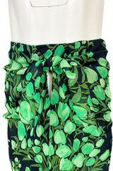 Spring 1972 Pauline Trigere Cotton Silk Voile Green Tulip Print Skirt & Top Set