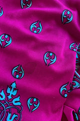 1970s Maurice Bright Fuchsia Pink & Brilliant Turquoise Print Jersey Dress