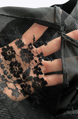 1980s Unlabeled Chanel Haute Couture Black Velvet Tabard w Silk Chiffon & Lace Under Skirt