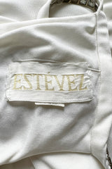 Stellar 1970s Luis Estevez Backless White Jersey Dress w Silver Studded Front