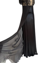 Stunning 1990s Valentino Black Silk Chiffon Dress w Sheer Beaded Net Bodice