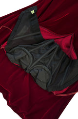 Gorgeous 1980s Oscar de la Renta Black Beaded Bow Dress in a Rich Ruby Red Velvet