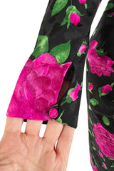 Prettiest 1980s Vicky Tiel Couture Hourglass Bright Pink Floral Print Silk Dress
