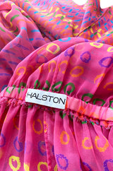 Spring 1973 Halston Pink Silk Crepe Chiffon Striped Four Piece Dress Set