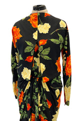 Superb 1957 James Galanos Oversized Floral Print Silk Dress w Matching Jacket