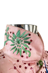 Rare Antique / 1920s Hand Embroidered & Sequinned Pink Silk Cheongsam Textile Example Dress
