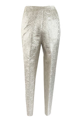 1960s Malcolm Starr Silver Silk Brocade Pant & Tunic Set w Extensive Beaded Detailing