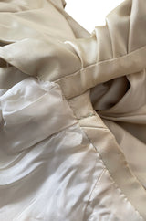1980s Jacqueline De Ribes Ivory Silk Satin Dress w Amazing Sleeves