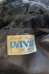 Fabulous 1960s Zip Front Flat Pile Faux Fur Black Coat w Wide Braided Edging Details