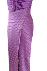 Fall 1985 Emanuel Ungaro Runway Structured Bodice Strapless Dress Made from a Dotted Purple Silk