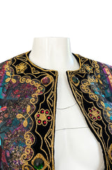 1981 Oscar De La Renta Documented Jewelled Metallic Printed Silk Jacket & Skirt Set