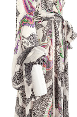 Spring 2005 Etro Runway Black & White Printed Flowing Silk Chiffon Dress w Huge Sleeves